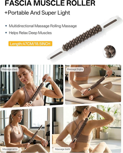 EaseUp Resistance Bands Set for Working Out,Muscle Roller Massage Roller Stick,Massage Ball Yoga Set,Pilates kit for Home Workouts for Beginners