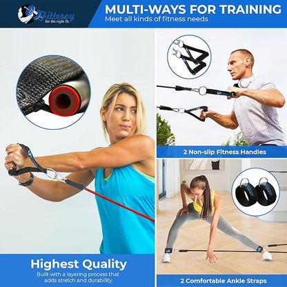 Home Gym Workout Bands - Resistance Band Weight Set Includes 5 Stackable Tension Bands, Premium Exercise Handles, Ankle Straps, Door Anchor and Carry Bag for Exercise & Physical Therapy