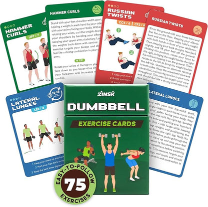 75 Dumbbell Workout Cards – 3.5” x 2.5” Full Body Weight Training Exercise Deck – At-Home Fitness Guide for Men and Women – Get Stronger With 12 Pre-Made Strength Workouts