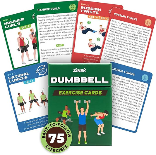 75 Dumbbell Workout Cards – 3.5” x 2.5” Full Body Weight Training Exercise Deck – At-Home Fitness Guide for Men and Women – Get Stronger With 12 Pre-Made Strength Workouts