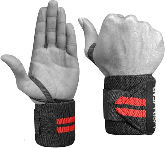 Elastic Wrist Wraps for Powerlifting, Strength Training, Bodybuilding, Cross Training, Olympic Weightlifting, Yoga Support - One Size Fits All