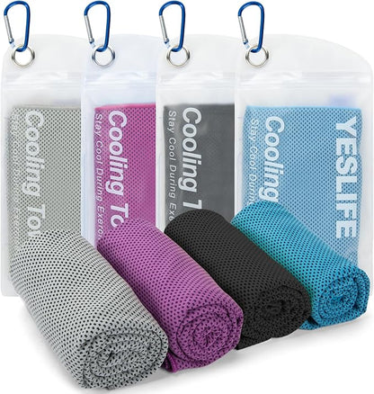 YESLIFE 4 Pack Cooling Towel 40"x12", Gym Towels for Men and Women, Soft Breathable Workout Towels for Yoga, Running, Sport, & More (Blue, Grey, Purple, Black)