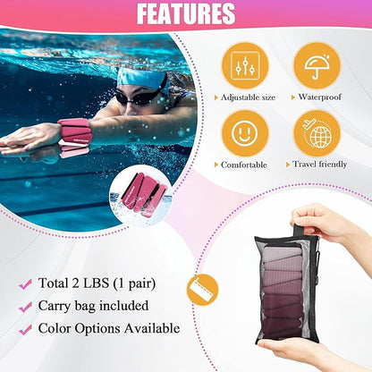 Ankle Weights for Women Wrist Weights Set of 2 (1 lb/2 lb Each) Adjustable Arm Leg Weight for Womens Men Suitable for Walking Swimming Running Pilates Yoga Gym