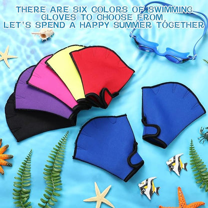 Junkin 6 Pairs Swimming Aquatic Gloves Webbed Swim Gloves Training Fitness Water Resistance Gloves Swim Gloves Nylon Gloves for Swimming Diving Water Aquatic Fitness Exercise