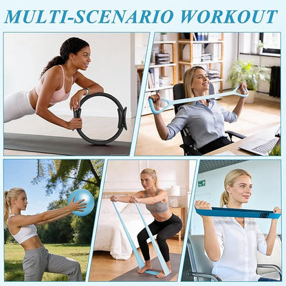 Pilates Ring and Small Ball Set for Women with 5 Resistance Bands, 14 inch Magic Circle Home Workout Essentials Starter Kit for Beginners, Yoga Sets for Full Body Toning Shape