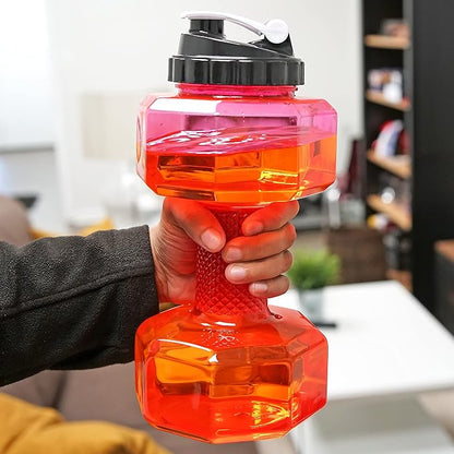 SH Dumbbell Water Bottle 2.2L – Pink See-Through Fitness & Gym Sports Bottle for Workout Hydration, Portable Design