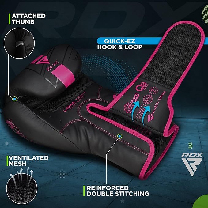 RDX Kids Boxing Gloves Sparring and Muay Thai Maya Hide Leather, Kara Patent Pending Junior Training Mitt for Kickboxing, Punching Bag, Focus Pads, MMA, Thai Pad, Double End Ball Punching Gloves