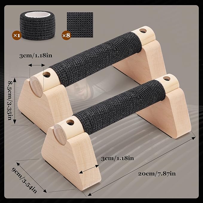 2Pcs Parallettes Bar Multifunctional Wooden Calisthenics Bar Pushup Handles for Strength Training