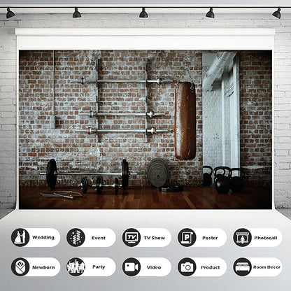 Gym Backdrop Fitness Room Indoor Sports Photography Background Workout Room with Different Weight Lifting Equipment Backdrops Muscle Training Exercise Sandbag Photo Studio Props Vinyl 20x10ft