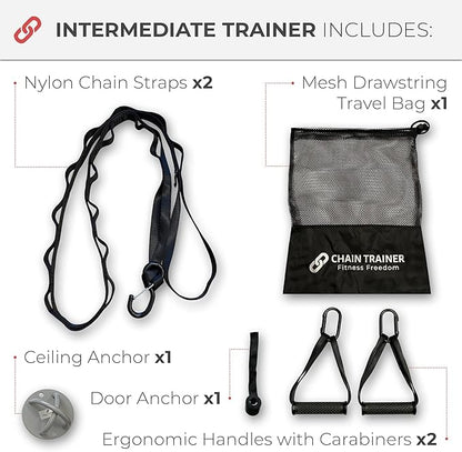Portable Home Gym Multi-functional Basic Fitness Freedom Workout Equipment Comes in Basic, Intermediate, Advanced or Deluxe Sizes and Comes in Black or Silver