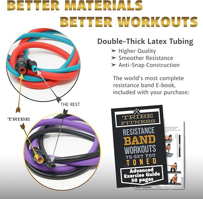 TRIBE Resistance Bands Set with Loop Bands I Bands for Men&Women with Workout Bands, Loop Bands, Handles, Door Anchor, Ankle Strap, Exercise eBook I Resistance Training Fitness EquipMen&Women