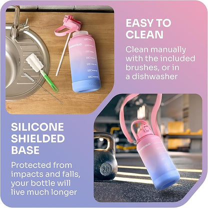 1 Gallon Water Bottle with 128 oz Capacity - Motivational Time Markers for Daily Hydration Goals - Leakproof BPA Free Tritan with Removable Straw