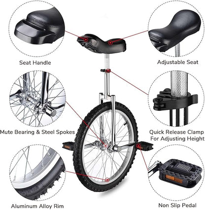 AW 16/18/20/24 Inch Wheel Outdoor Unicycle Adjustable Seat Exercise Bicycle Fit Adults Kids Outdoor Sports Fitness Exercise, for Choice