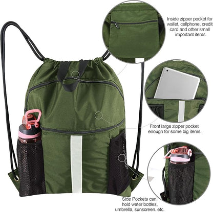 BeeGreen Drawstring Backpack Bag with Shoe Compartment, X-Large Black Gym Sports String Cinch Backpack