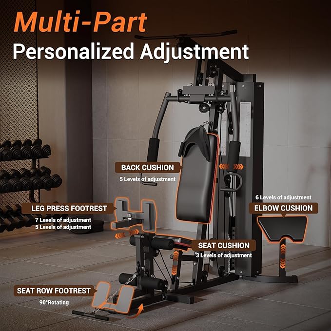 Multifunctional Home Gym Equipment, Workout Station with 150LBS Weight Stack, Home Gym Machine with Pulley System for Full Body Training
