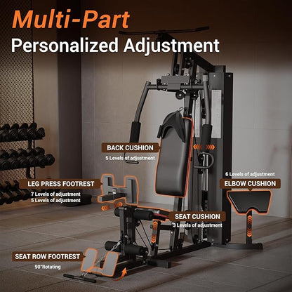 Multifunctional Home Gym Equipment, Workout Station with 150LBS Weight Stack, Home Gym Machine with Pulley System for Full Body Training