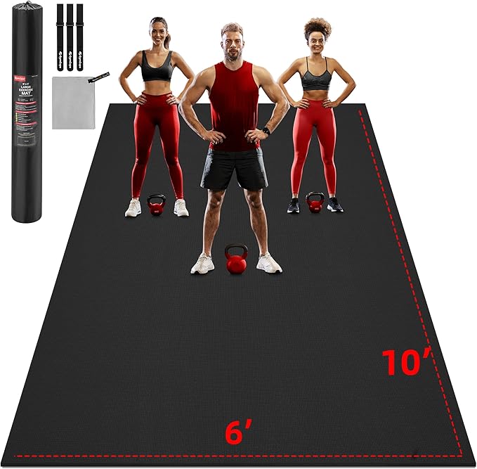 Extra Large Exercise Mat, 10'x6'/9'x6'/8'x6'/7'x5'/6'x4'(8mm) Thick Workout Mat for Home Gym & Garage Flooring, Shoe-Friendly, High-Density, MMA, HIIT, Weight Lifting, Cardio&Strength