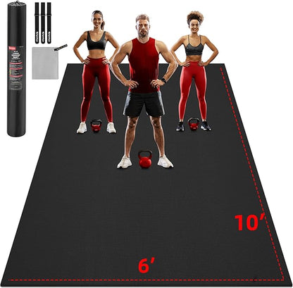 Extra Large Exercise Mat, 10'x6'/9'x6'/8'x6'/7'x5'/6'x4'(8mm) Thick Workout Mat for Home Gym & Garage Flooring, Shoe-Friendly, High-Density, MMA, HIIT, Weight Lifting, Cardio&Strength