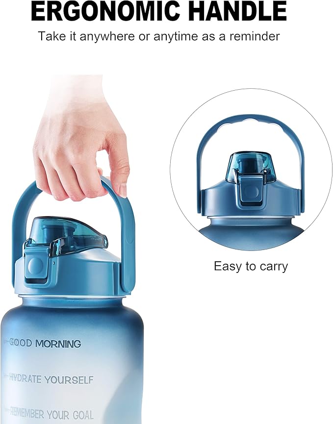 EYQ 64oz/128oz Leakproof Free Drinking Water Bottle with Motivational Time Marker BPA Free for Fitness, Gym and Outdoor Sports