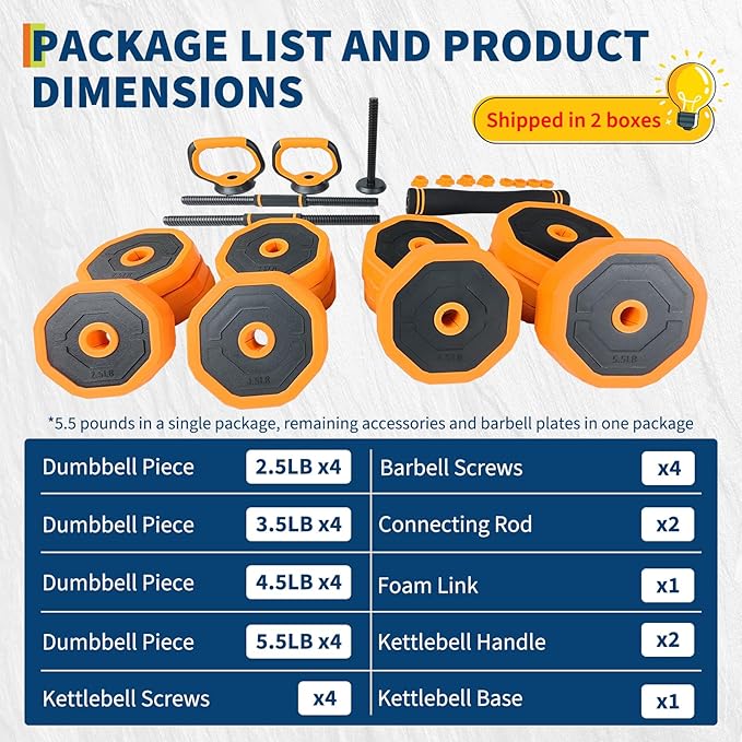 Adjustable Dumbbell Set, 44/66/88 LBS 4-In-1 Home Gym Weights with Connector As Dumbbell, Kettlebell,Barbell for Strength Training, Full Body Workout