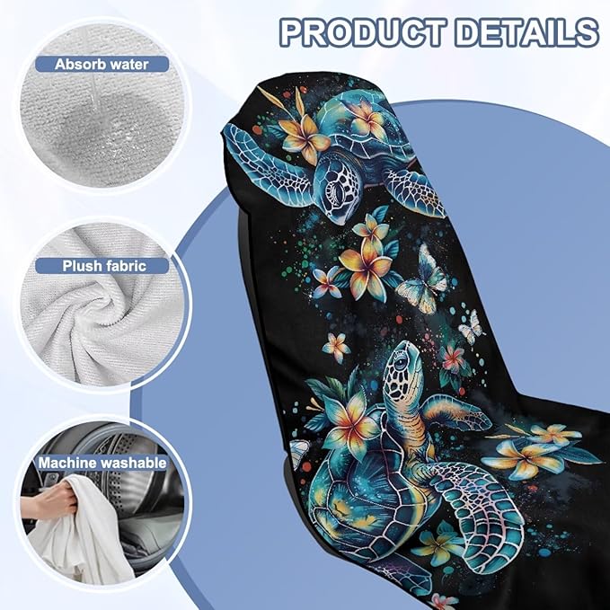 Bulopur Sea Turtle Car Seat Cover Towels Front Seats Boho Floral Sweating Car Seat Cover Highly Absorbent for Surfing Yoga Gym Workout Towel Blanket
