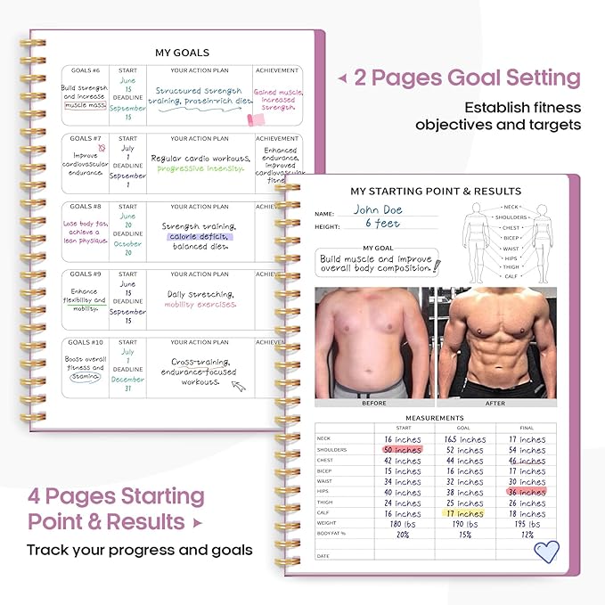 Fitness Workout Journal for Women & Men, A5(5.5" x 8.2") Workout Log Book Planner for Tracking, Progress, and Achieving Your Wellness Goals-Purple