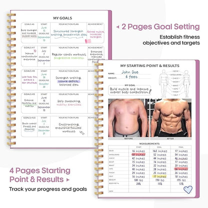Fitness Workout Journal for Women & Men, A5(5.5" x 8.2") Workout Log Book Planner for Tracking, Progress, and Achieving Your Wellness Goals-Purple