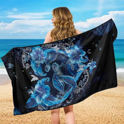 Bulopur Sea Turtle Car Seat Towel Cover After Gym Workout Beach Swimming Heart Print Sweating Car Seat Cover Fits for Cars SUV Sedan Truck Front Seats