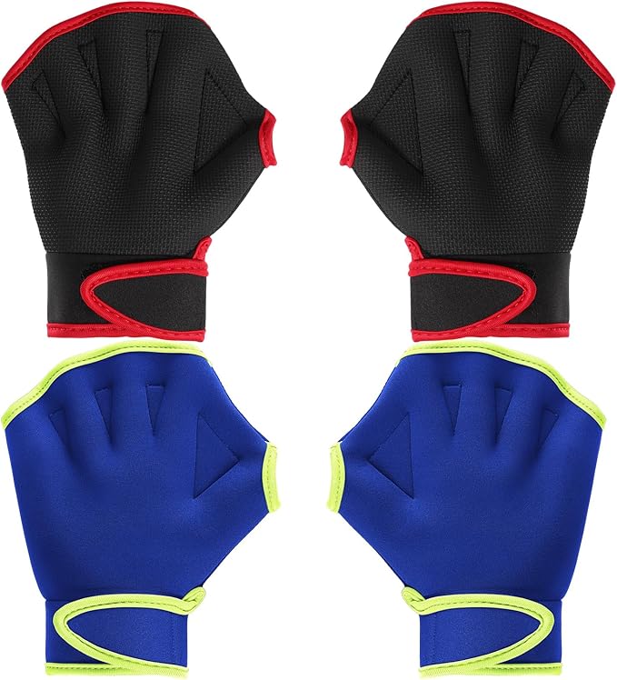 Sumind 2 Pairs Swimming Gloves Aquatic Training Gloves Neoprene Mittens Webbed Fitness Water Aerobics Resistance Training for Women Men Swimming Diving(Medium,Blue/ Green, Black/ Red)