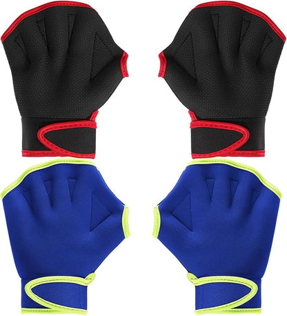 Sumind 2 Pairs Swimming Gloves Aquatic Training Gloves Neoprene Mittens Webbed Fitness Water Aerobics Resistance Training for Women Men Swimming Diving(Medium,Blue/ Green, Black/ Red)