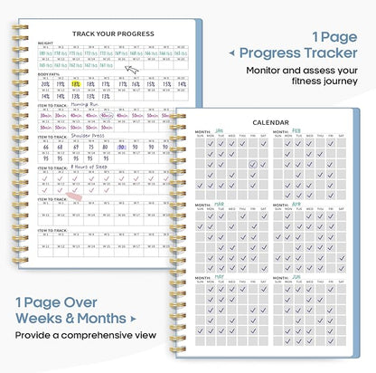 Fitness Workout Journal for Women & Men, A5(5.5" x 8.2") Workout Log Book Planner for Tracking, Progress, and Achieving Your Wellness Goals-Sky Blue