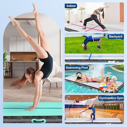 Inflatable Gymnastics Mat 10ft/13ft/16ft/20ft/ Air Tumbling Track Mats 4/8 inches Thick for Home Use/Training/Cheerleading/Yoga/Water with Pump