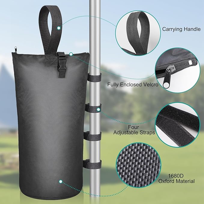 Aimosen 210 LBS Sandbags Weight Bags, 4 Packs Large Heavy Duty Sand Bags with Zipper and Straps for Beach Camping Canopies, Pop Up Tent, RV Awning, Patio Umbrella Base, Gazebos, Trampoline Stakes