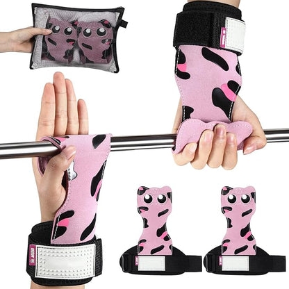 Lifting Wrist Straps Weight Lifting Grips with Cushion Wrist Loop Gym Workout Straps Double Layer Leather with Storage Pouch for Women and Men Deadlift Powerlifting Pull Up