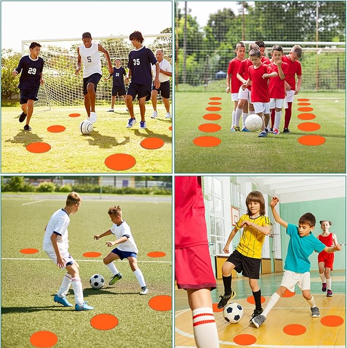 Poly Spots 4" or 9" Flat Cones Spot Markers for Gym/PE Training, Dance, 12/18/24 Pcs Non-Slip Rubber Floor Dots Flat Disc Markers for Soccer Basketball Sports Agility Drills, Classroom Activities