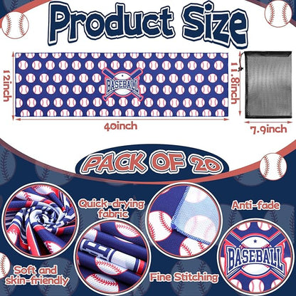 Peryiter 20 Pcs Baseball Towel 40 x 12 Inch Breathable Ice Towel with Storage Bag Quick Dry Microfiber Team Gift Fitness Camping Gym Running Sports Men Women Coach Gift