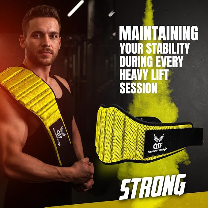 QTF Fitness Neoprene Weight Lifting Belt - Adjustable 6" Gym Support for Stability & Lumbar Support - Sweat Resistant Weightlifting Belt for Men & Women for Squats, Deadlifts & Bench Presses
