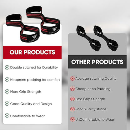 Weight Lifting Straps Figure 8, Anti Slip Strap with cuffs wrist Support for Gym Workout Deadlift Powerlifting Bodybuilding Weightlifting, Fitness Strength Training, Hand Bar Grip for Men