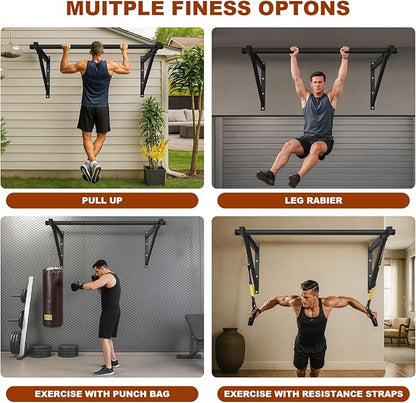 Wall Mounted Pull Up Bar, Adjustable Depth Pull-up Bar with 500LBS Weight Capacity, Maintain Upper Body Strength & Core Stability, Home or Garage Gym Chin Up Workout Training Station