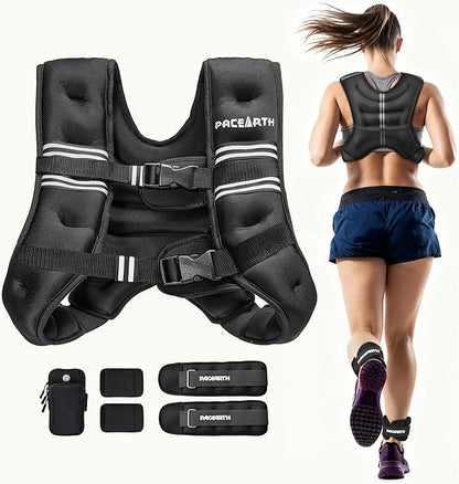 PACEARTH Weighted Vest,6lb/8lb/10lb/12lb/16lb/20lb/25lb/30lb Weight Vest with Reflective Stripe, Body Weight Vests for Women, Men, Weight Loss Workout, Strength Training, Running, Walking, Jogging