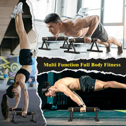 Wood Parallettes Push Up Bars, Solid Wooden Handstand Bars with Anti-Slip Grip, Sturdy Metal Bracket Supports 600 lbs for Calisthenics, Fitness and Floor workout
