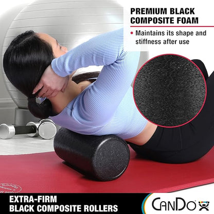 CanDo Black Composite High-Density Foam Rollers for Muscle Restoration Massage Therapy Sport Recovery and Physical Therapy 6" x 12" Round