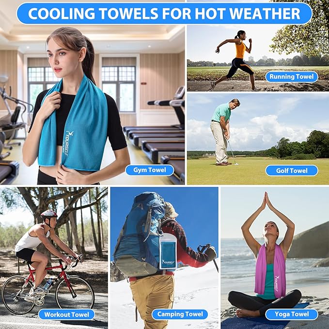 SYOURSELF Cooling Towel, Cooling Towels for Neck,40" x 12"Ice Towel for Instant Cooling Relief, Soft Breathable Chilly Towel, Perfect Yoga, Golf, Sports, Gym, Workout, Athletes Towel (1PC-Blue)