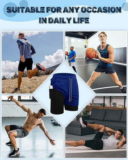 Sureio 3 Pcs Men's 2 in 1 Gym Workout Running Shorts 7 Inch Quick Dry Lightweight Athletic Short with Liner Pocket Towel Loop