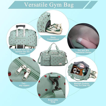 Small Gym Bags for Women, Travel Duffle Bag with Shoes Compartment, 4 in 1 Carry on Weekender Overnight Bag with Dry Wet Separated Pocket, Sport Gym Tote Bag for Yoga, Dance, Swimming, Workout, Ballet