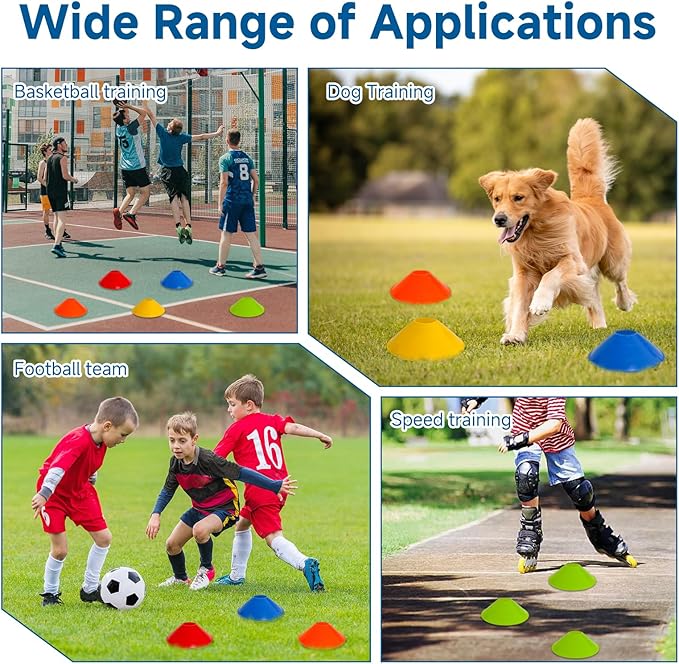 Soccer Cones for Sports Training with Mesh Carry Bag, Multi-Color Agility Disc Cones for Football Basketball Drills, 7.5 Inch Flexible Plastic Field Markers for Kids & Adults