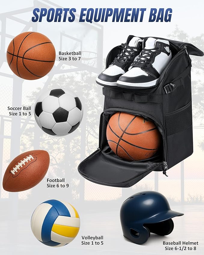 TRAILKICKER Basketball Bag Backpack with Ball Holder Multi-Sport Backpack for Soccer Volleyball Football Baseball Helmet