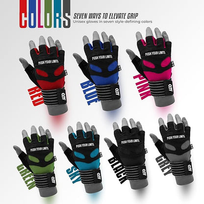 QTF Weight Lifting Gym Workout Gloves with Long Wrist Strap, Fingerless Gym Gloves for Men & Women, Full Palm Protection, for Weightlifting, Training, Fitness, Hanging