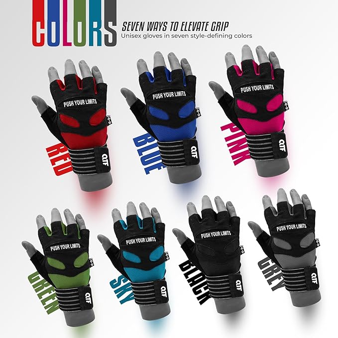 QTF Weight Lifting Gym Workout Gloves with Long Wrist Strap, Fingerless Gym Gloves for Men & Women, Full Palm Protection, for Weightlifting, Training, Fitness, Hanging