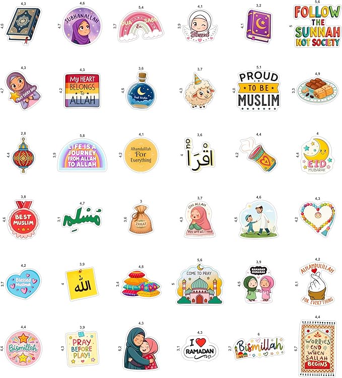 100Pcs Islamic Stickers for Water Bottle, Laptop, Muslim Stickers, Islam Decals - Islamic Party Supplies & Gifts - Gift for Women & Men